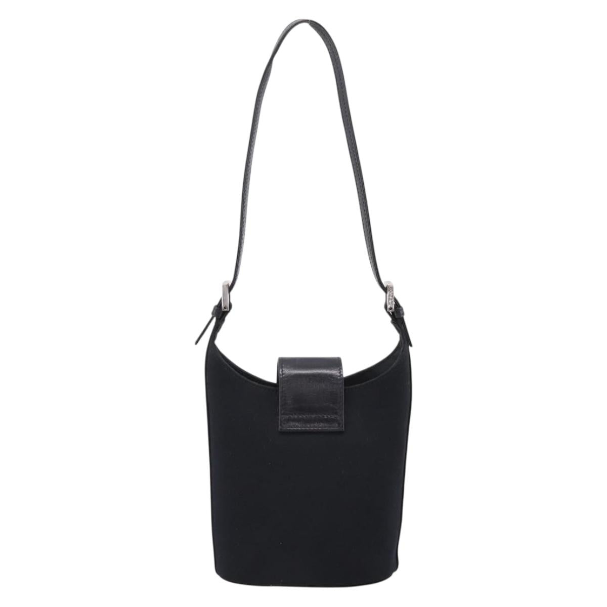 FENDI Mamma Baguette Shoulder Bag Cotton Jersey Black Silver Auth ep16070A