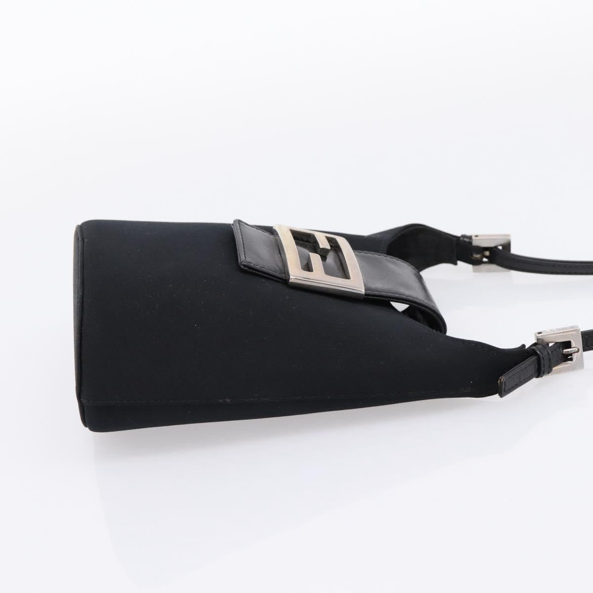 FENDI Mamma Baguette Shoulder Bag Cotton Jersey Black Silver Auth ep16070A