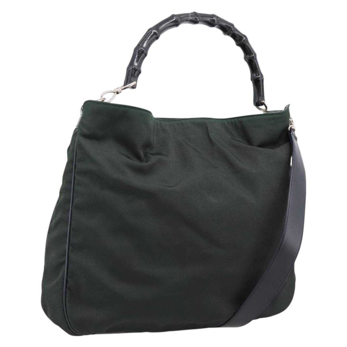 GUCCI Bamboo Hand Bag Nylon 2way Outlet Green Silver 001 1577 Auth ep16071