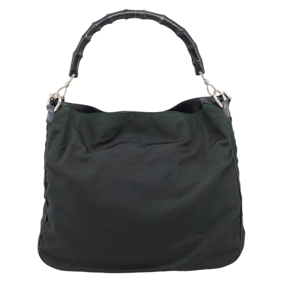 GUCCI Bamboo Hand Bag Nylon 2way Outlet Green Silver 001 1577 Auth ep16071