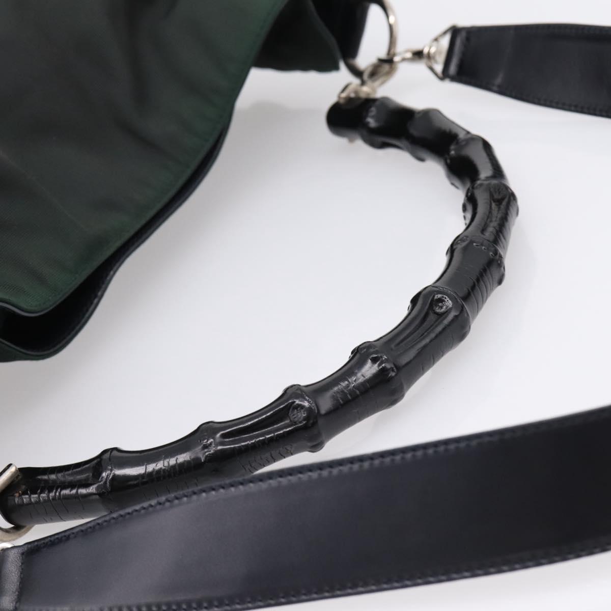 GUCCI Bamboo Hand Bag Nylon 2way Outlet Green Silver 001 1577 Auth ep16071