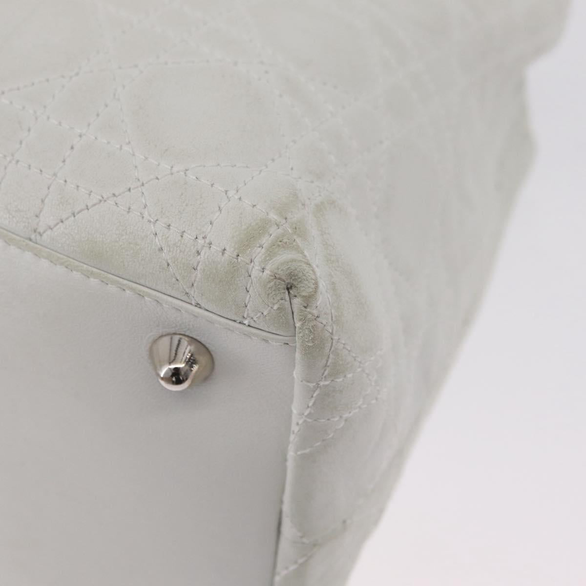 Christian Dior Lady Dior Canage Hand Bag Leather White Silver Auth ep16079