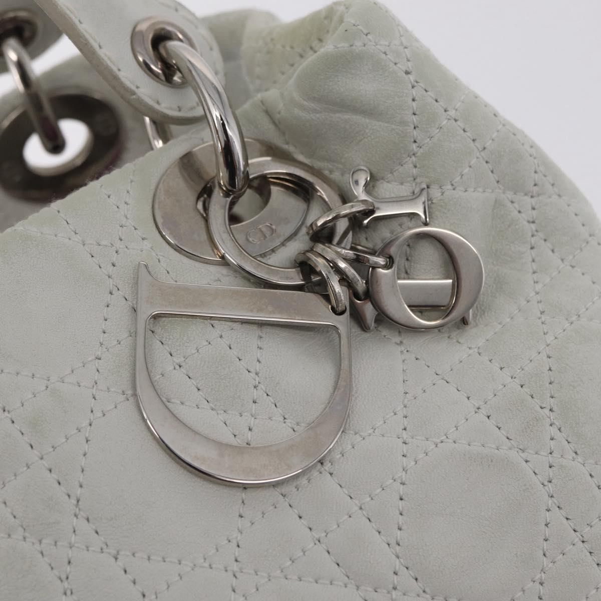 Christian Dior Lady Dior Canage Hand Bag Leather White Silver Auth ep16079