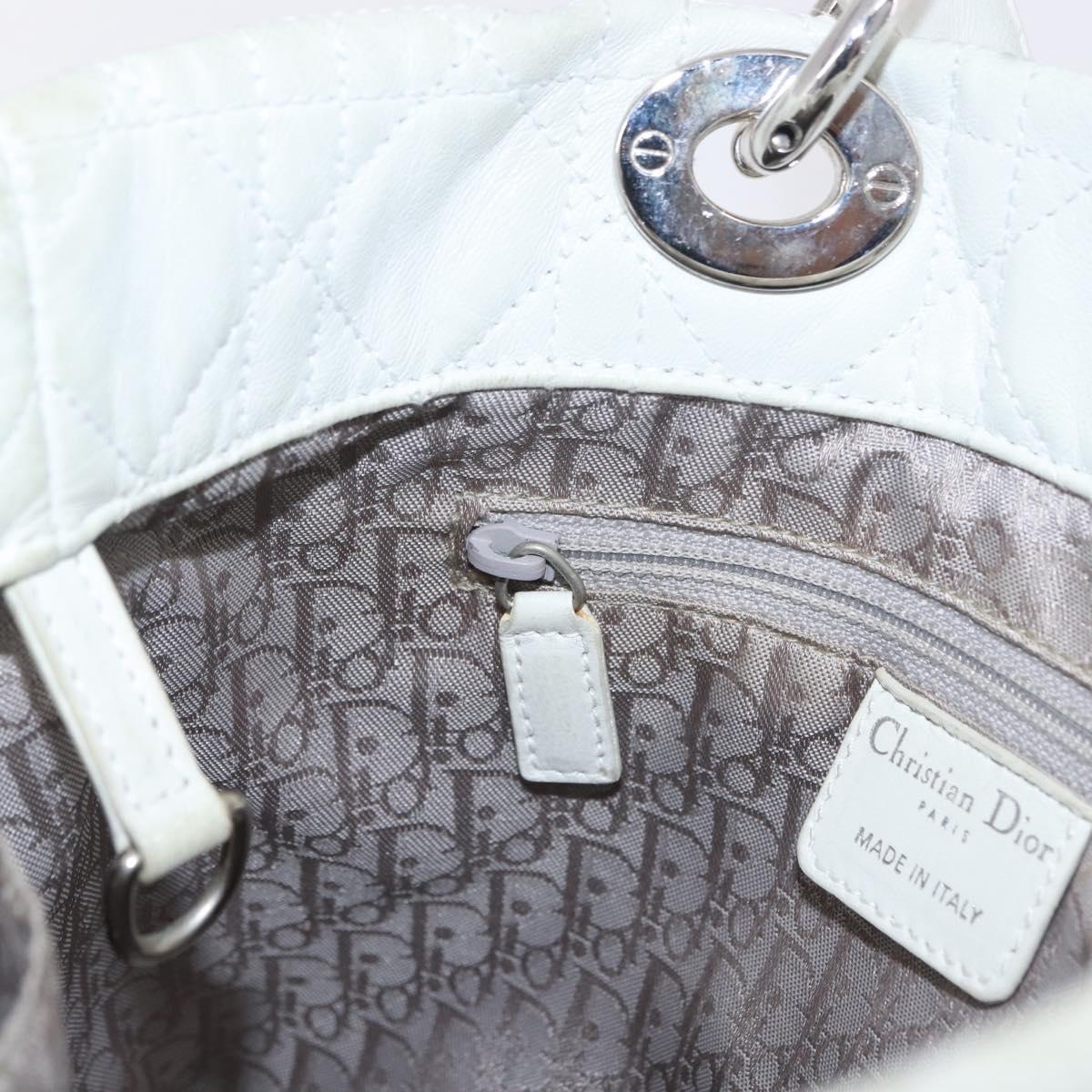 Christian Dior Lady Dior Canage Hand Bag Leather White Silver Auth ep16079