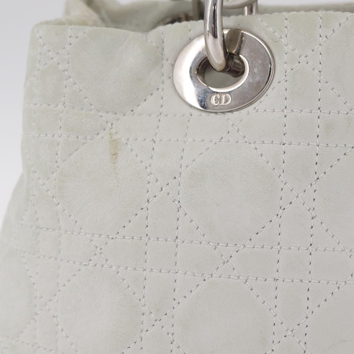 Christian Dior Lady Dior Canage Hand Bag Leather White Silver Auth ep16079