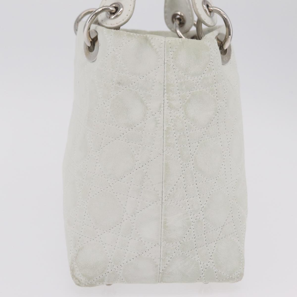 Christian Dior Lady Dior Canage Hand Bag Leather White Silver Auth ep16079