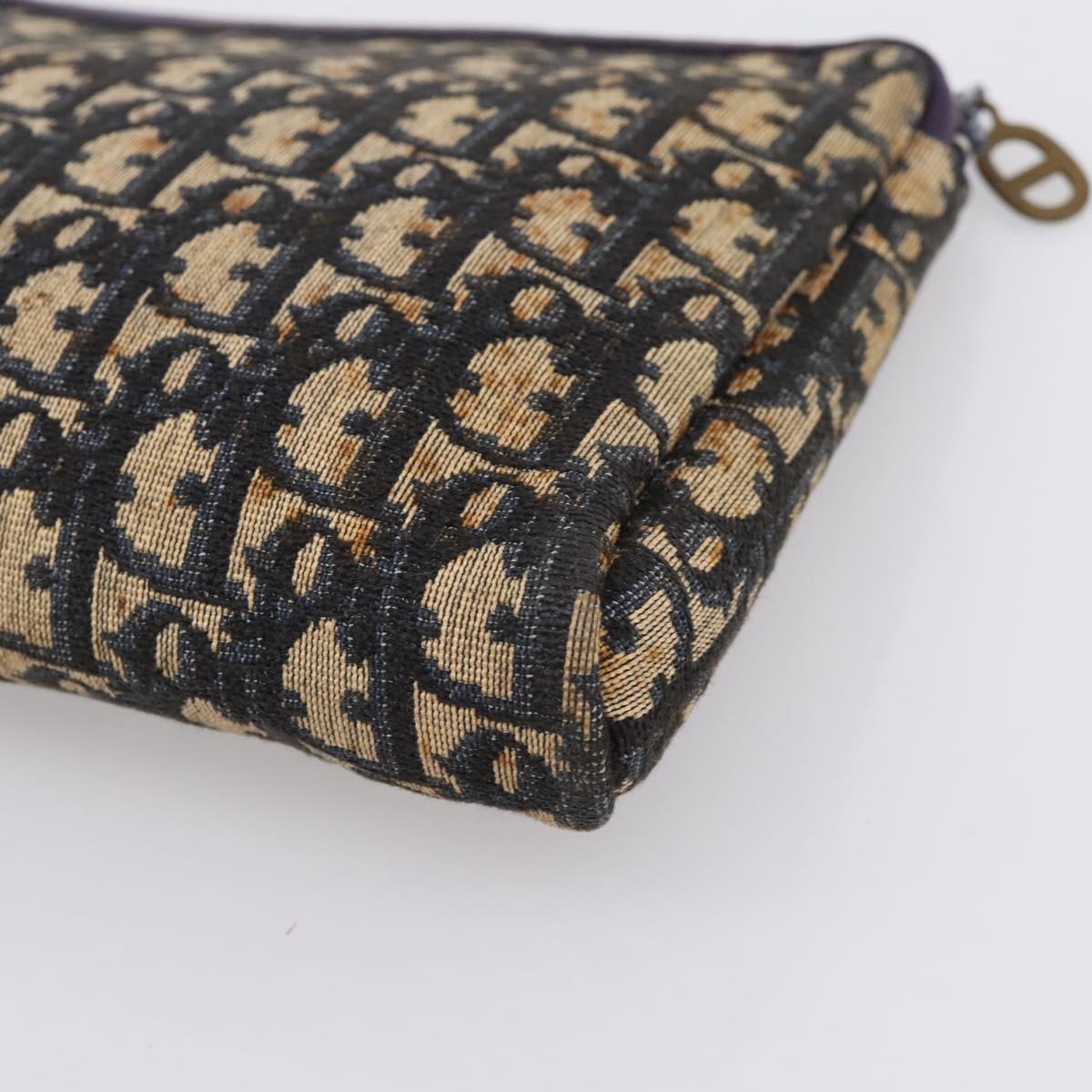 Christian Dior Trotter Canvas Clutch Bag Navy Gold Auth ep16080