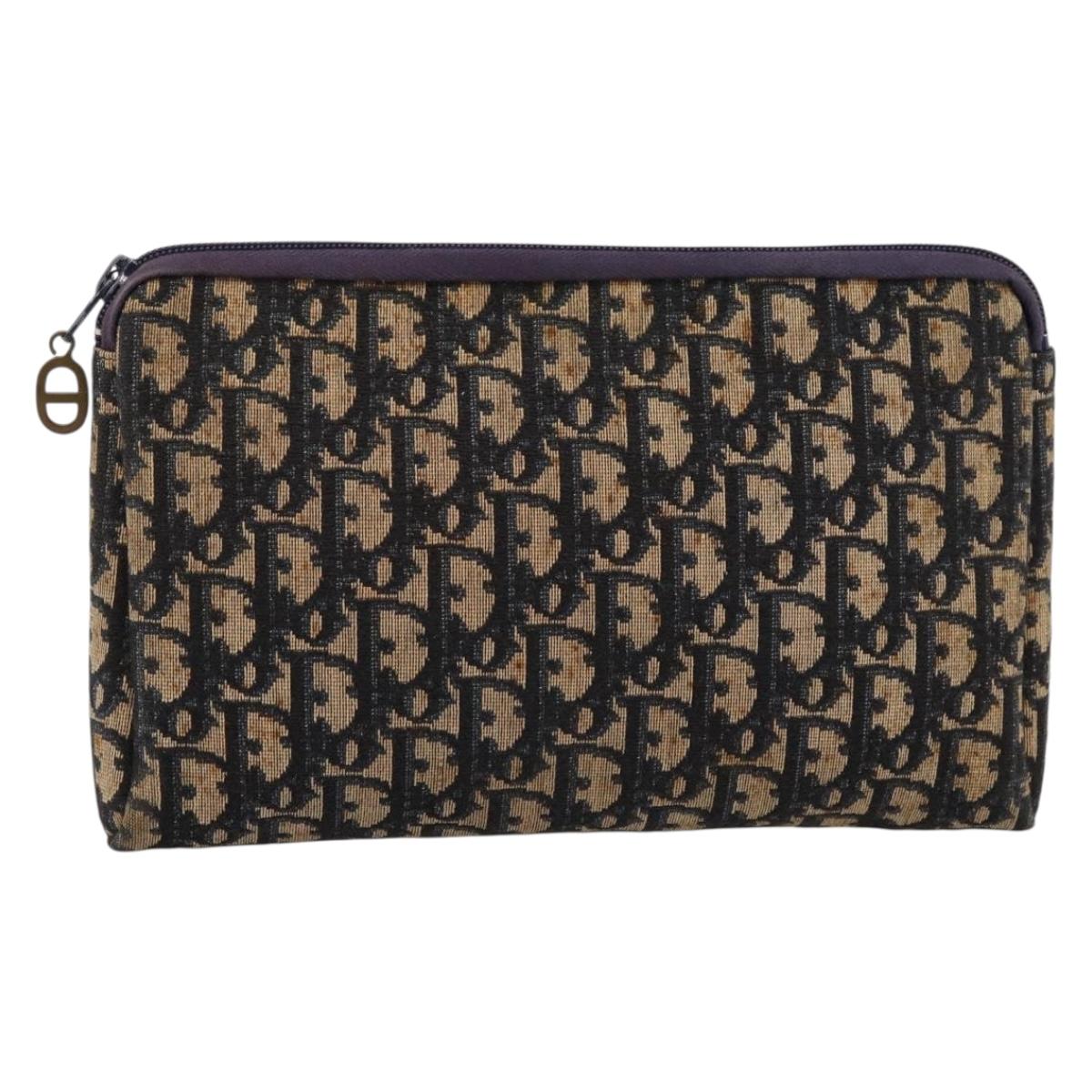 Christian Dior Trotter Canvas Clutch Bag Navy Gold Auth ep16080