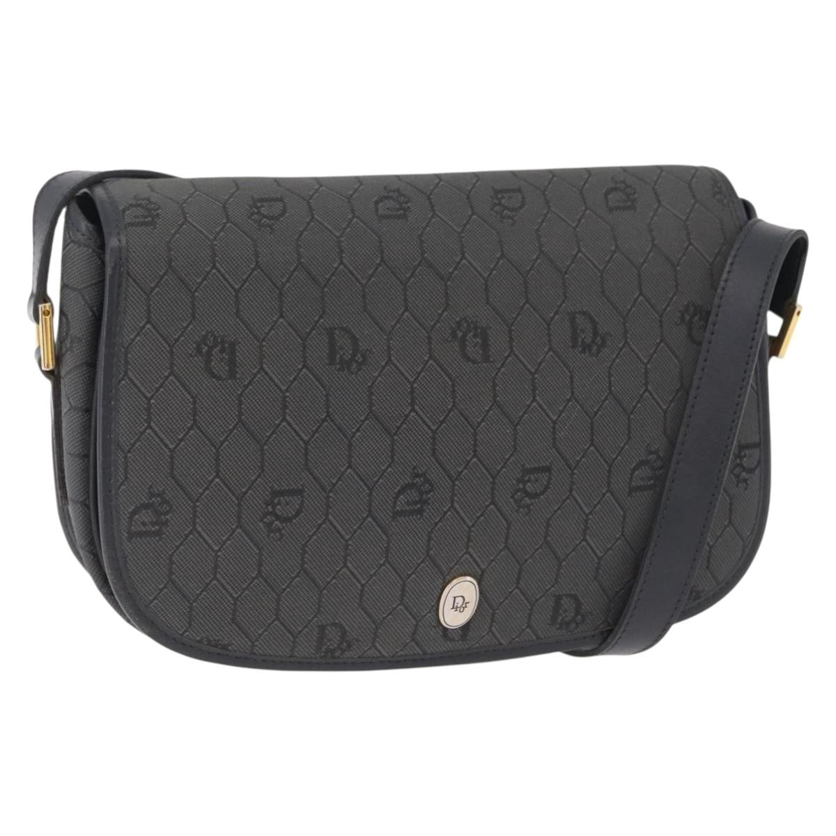 Christian Dior Honeycomb Canvas Shoulder Bag PVC Black Gold Auth ep16081A