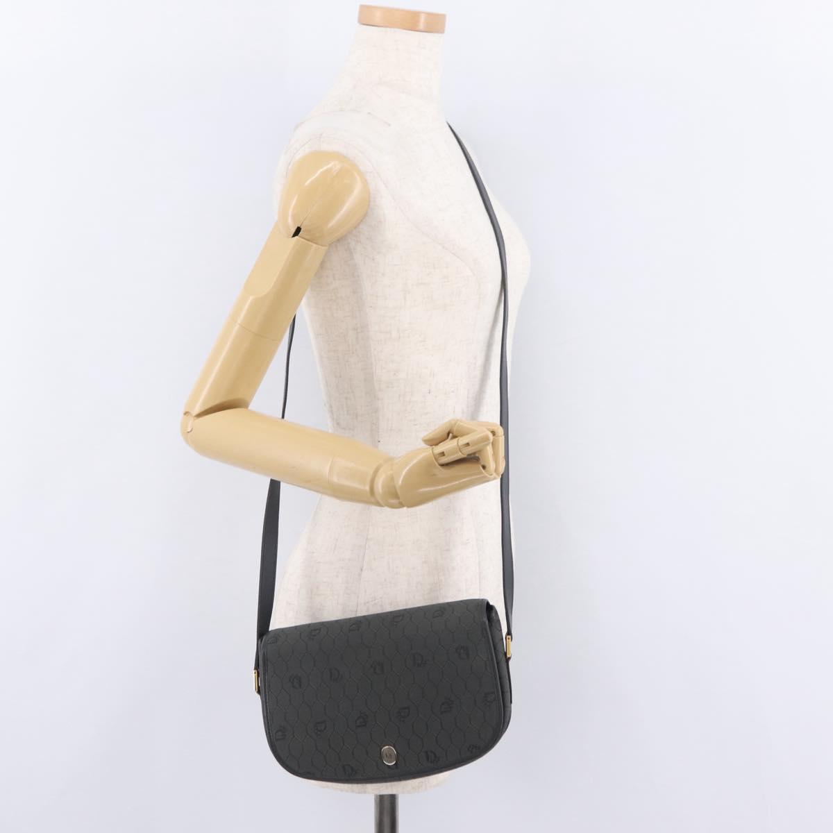 Christian Dior Honeycomb Canvas Shoulder Bag PVC Black Gold Auth ep16081A