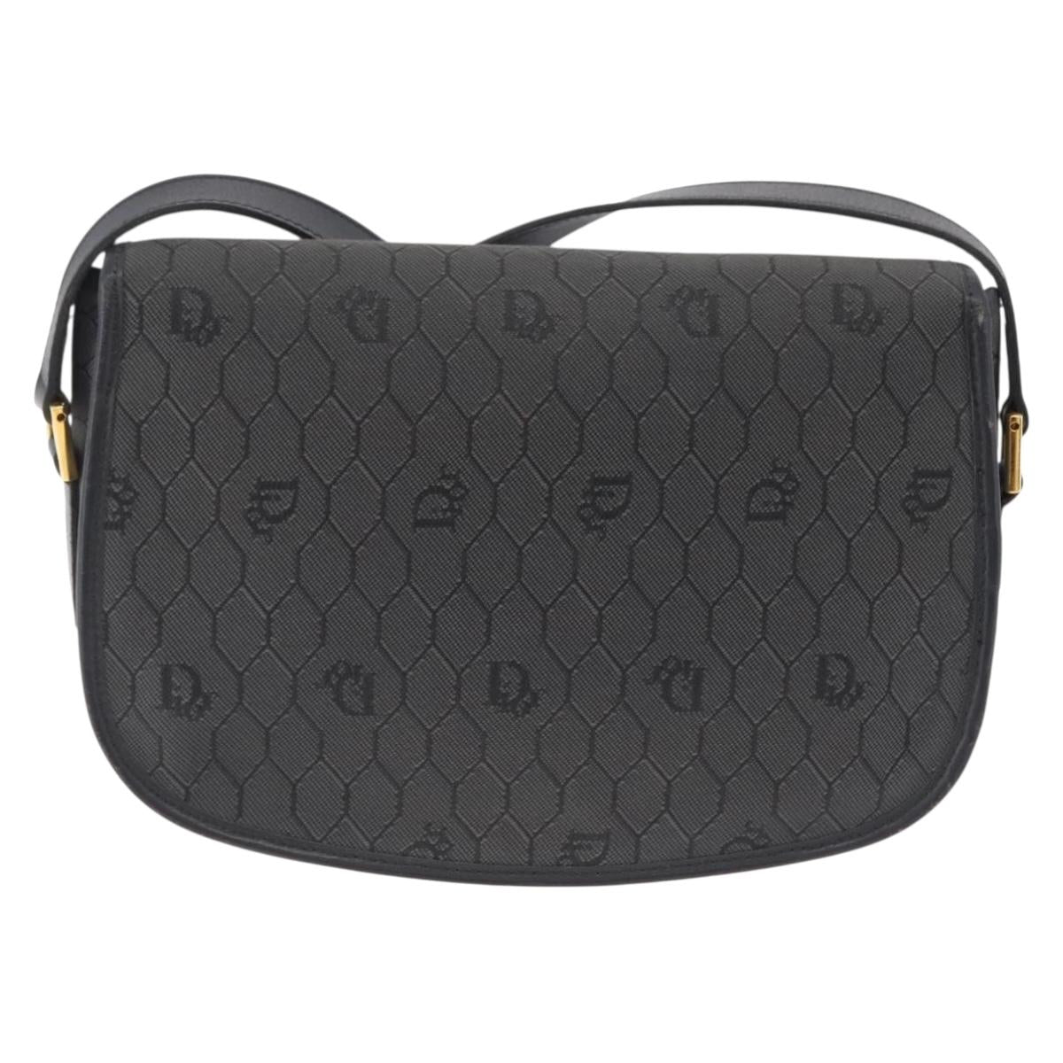 Christian Dior Honeycomb Canvas Shoulder Bag PVC Black Gold Auth ep16081A