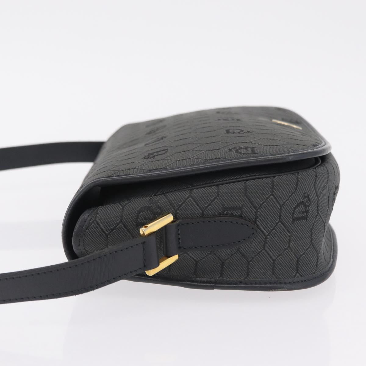 Christian Dior Honeycomb Canvas Shoulder Bag PVC Black Gold Auth ep16081A