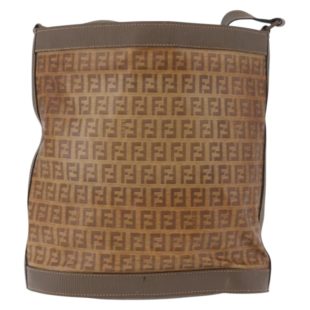 FENDI Zucchino Canvas Shoulder Bag PVC Beige Auth ep16083