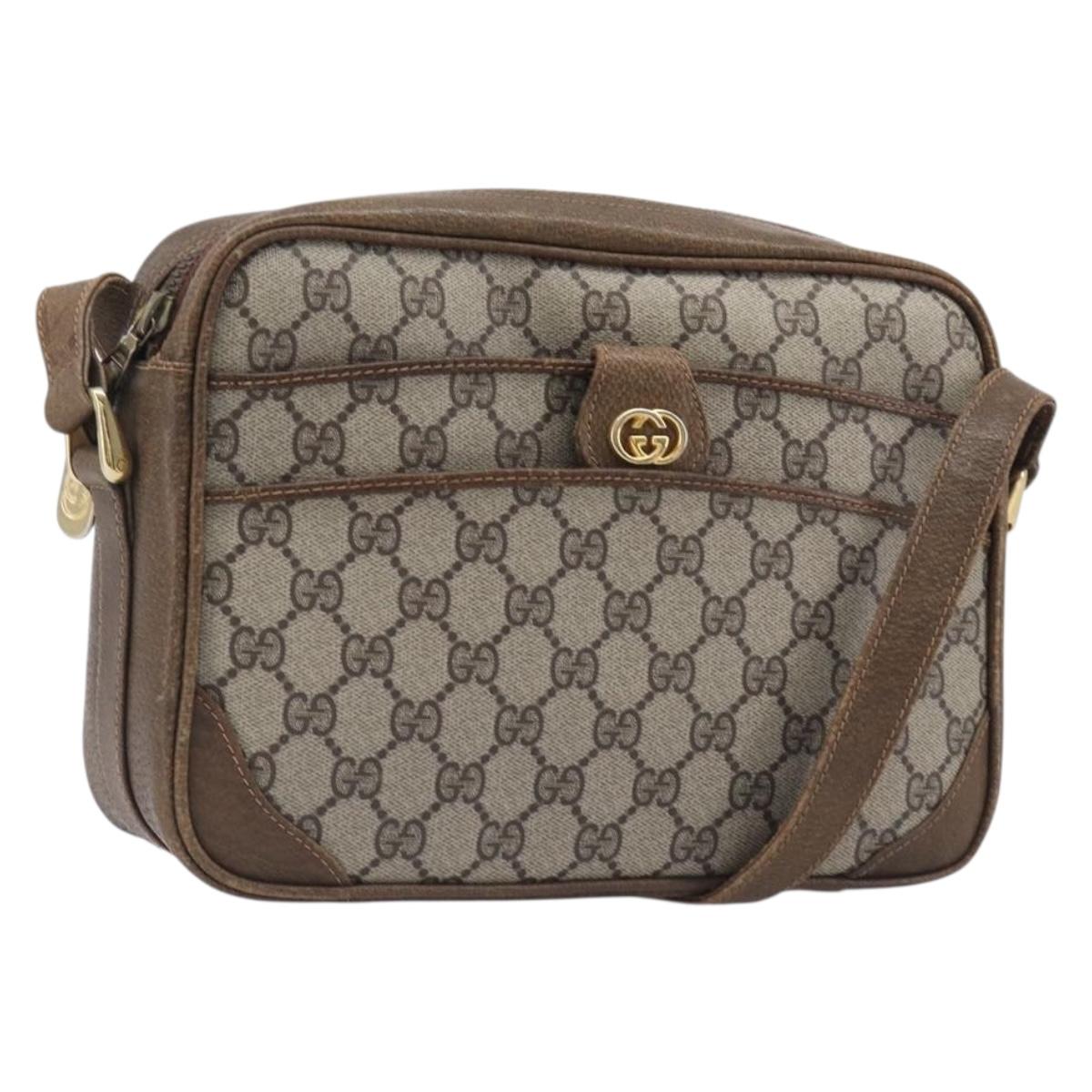 GUCCI GG Supreme Shoulder Bag PVC Beige Gold Auth ep16085