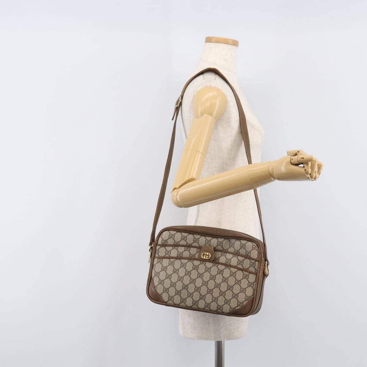 GUCCI GG Supreme Shoulder Bag PVC Beige Gold Auth ep16085
