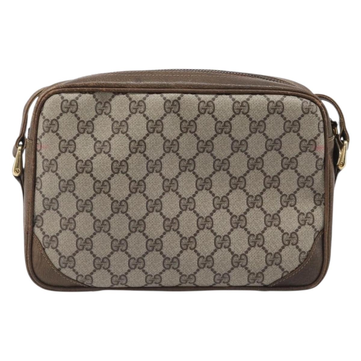 GUCCI GG Supreme Shoulder Bag PVC Beige Gold Auth ep16085