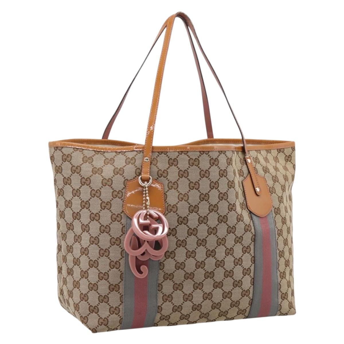 GUCCI GG Canvas Tote Bag Beige Gold 211970 Auth ep16087