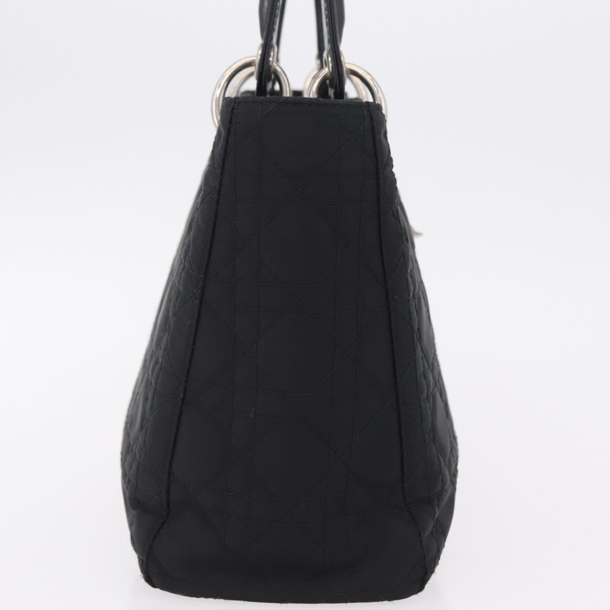 Christian Dior Lady Dior Canage Hand Bag Nylon Black Silver Auth ep16089A