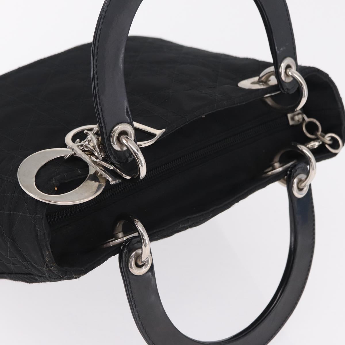 Christian Dior Lady Dior Canage Hand Bag Nylon Black Silver Auth ep16089A