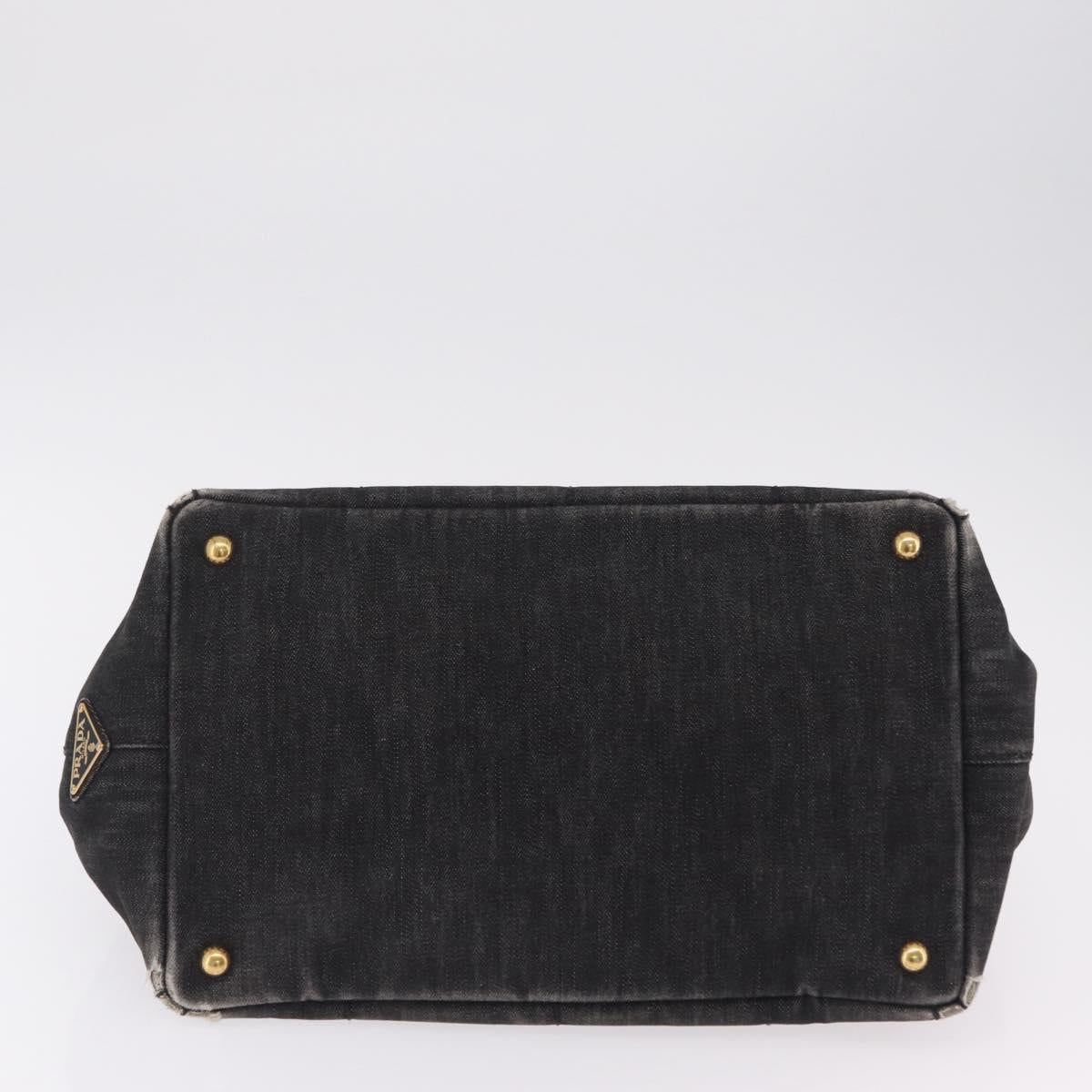PRADA Canapa MM Hand Bag Canvas 2way Black Gold Auth ep16090