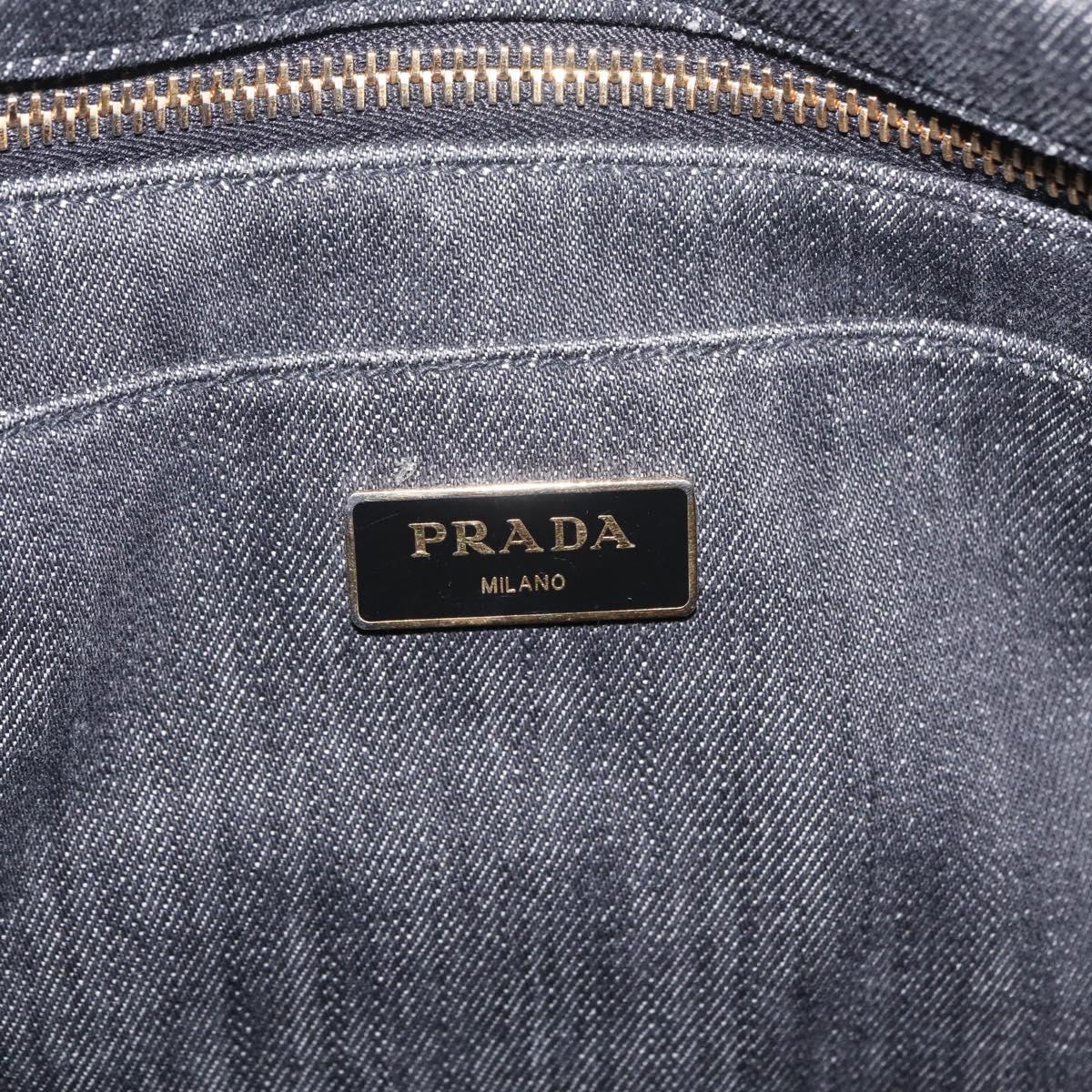 PRADA Canapa MM Hand Bag Canvas 2way Black Gold Auth ep16090