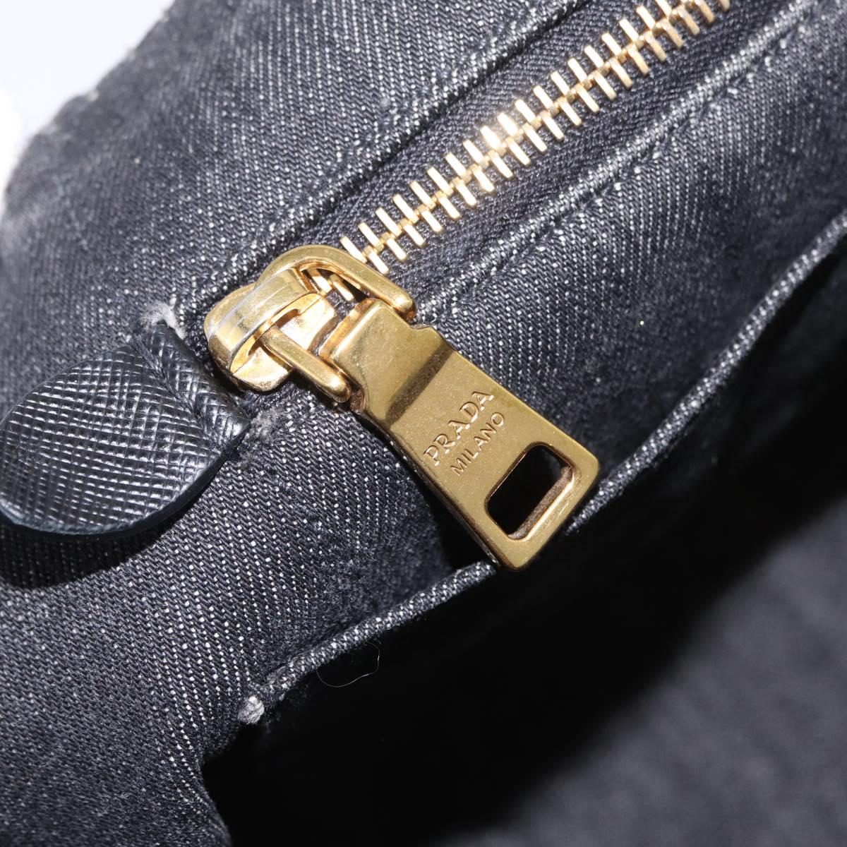 PRADA Canapa MM Hand Bag Canvas 2way Black Gold Auth ep16090