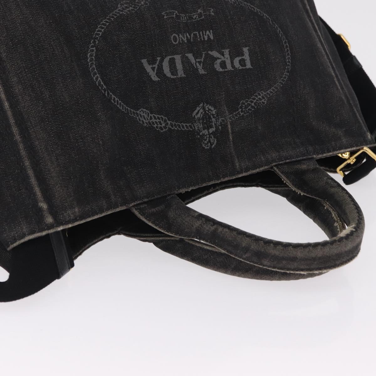PRADA Canapa MM Hand Bag Canvas 2way Black Gold Auth ep16090