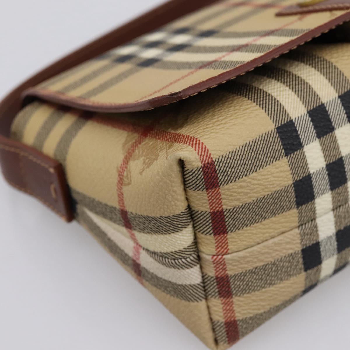 BURBERRY Nova Check Hand Bag PVC Beige Gold Auth ep16099V