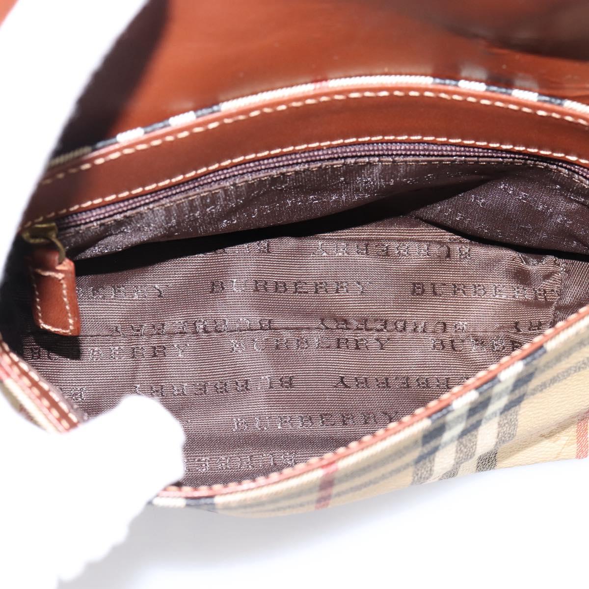 BURBERRY Nova Check Hand Bag PVC Beige Gold Auth ep16099V