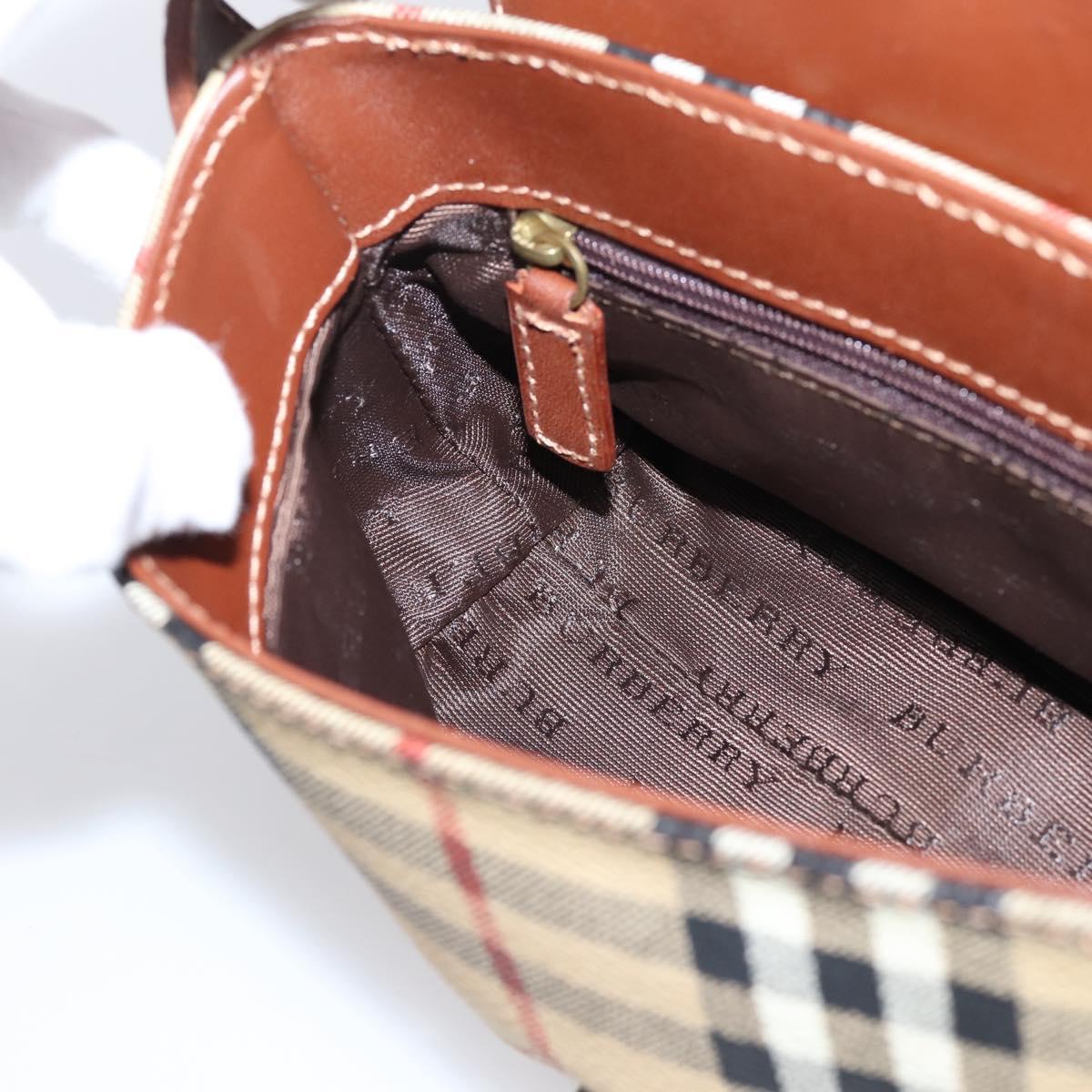 BURBERRY Nova Check Hand Bag PVC Beige Gold Auth ep16099V