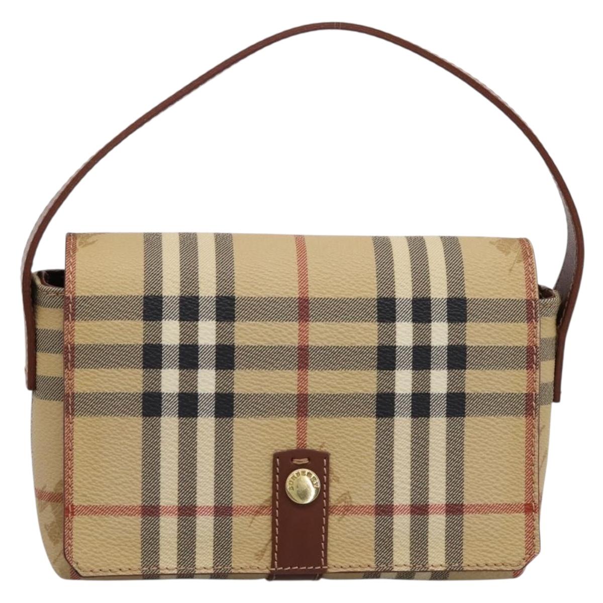 BURBERRY Nova Check Hand Bag PVC Beige Gold Auth ep16099V