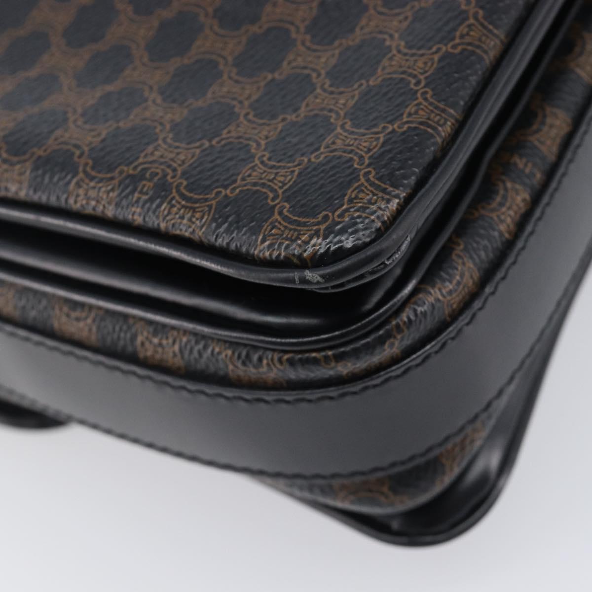 CELINE Macadam Canvas Shoulder Bag PVC Leather Black Gold Auth ep16100