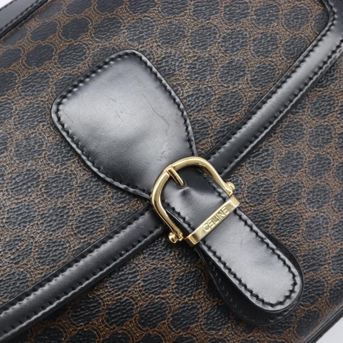 CELINE Macadam Canvas Shoulder Bag PVC Leather Black Gold Auth ep16100
