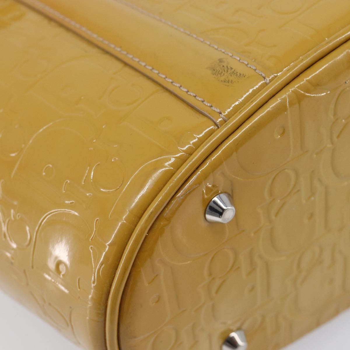 Christian Dior Trotter Canvas Hand Bag Patent leather Beige Silver Auth ep16107
