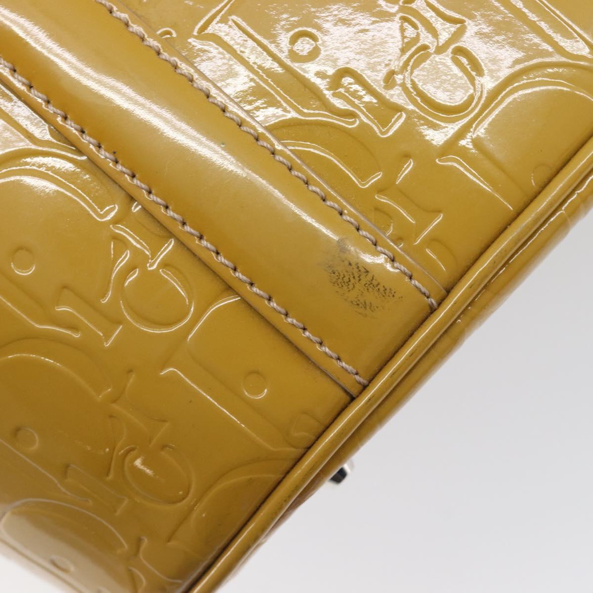 Christian Dior Trotter Canvas Hand Bag Patent leather Beige Silver Auth ep16107