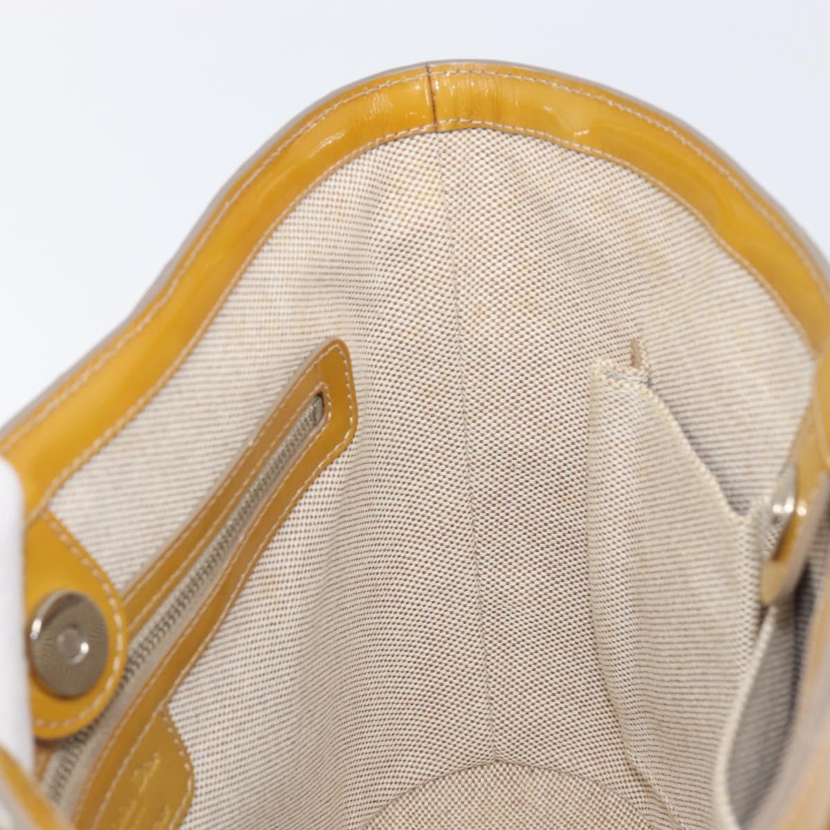 Christian Dior Trotter Canvas Hand Bag Patent leather Beige Silver Auth ep16107
