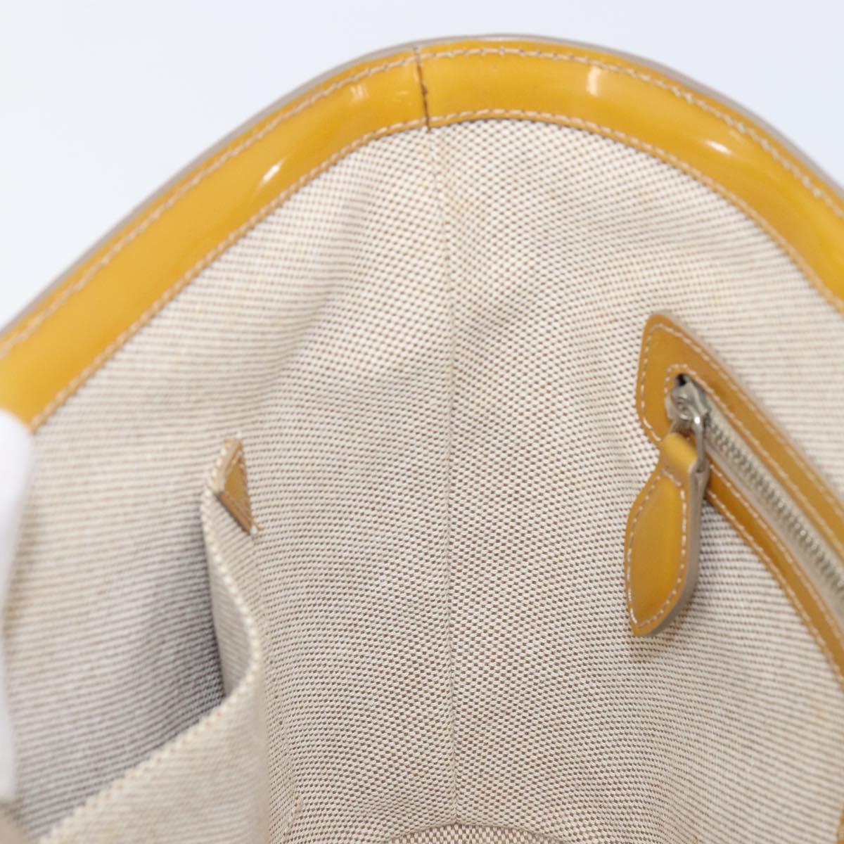 Christian Dior Trotter Canvas Hand Bag Patent leather Beige Silver Auth ep16107