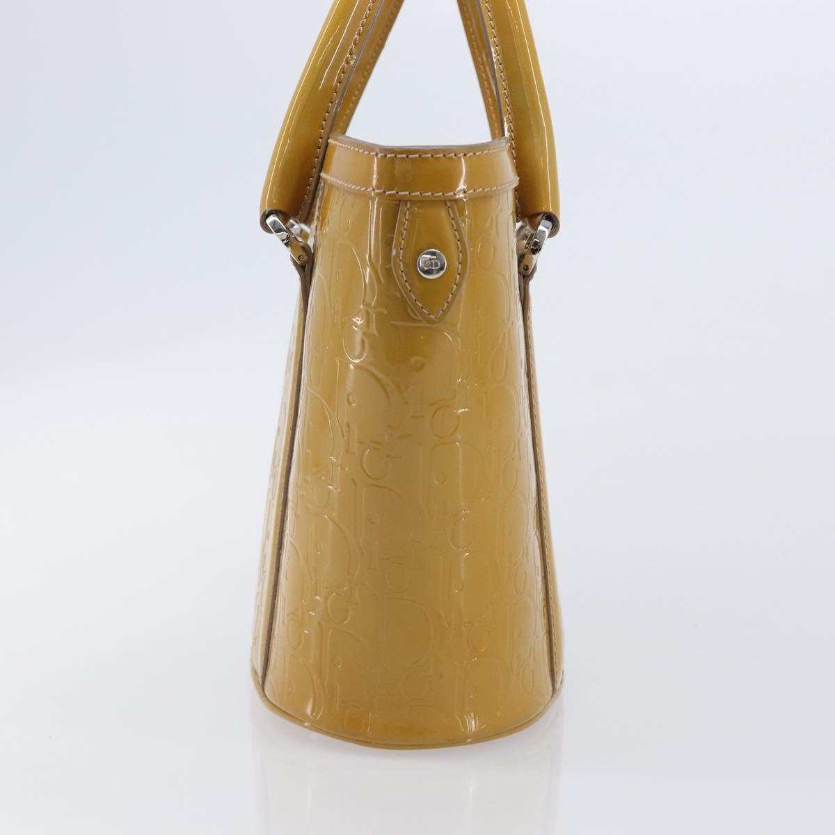 Christian Dior Trotter Canvas Hand Bag Patent leather Beige Silver Auth ep16107
