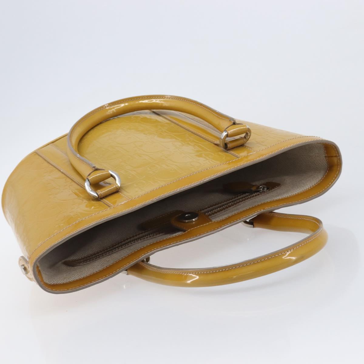 Christian Dior Trotter Canvas Hand Bag Patent leather Beige Silver Auth ep16107