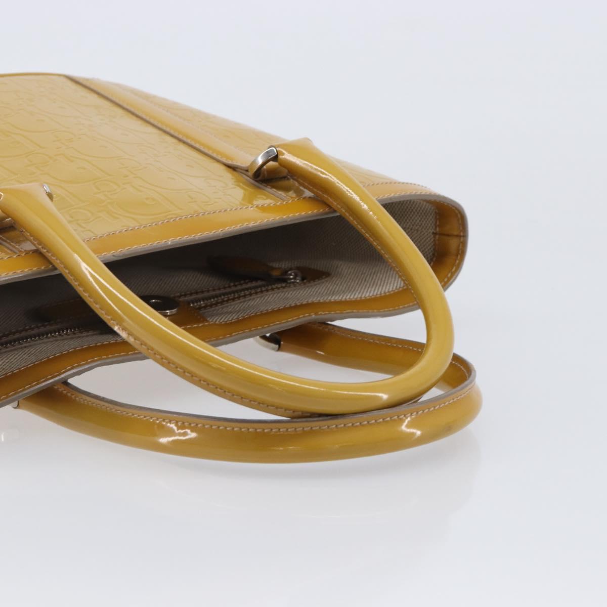 Christian Dior Trotter Canvas Hand Bag Patent leather Beige Silver Auth ep16107