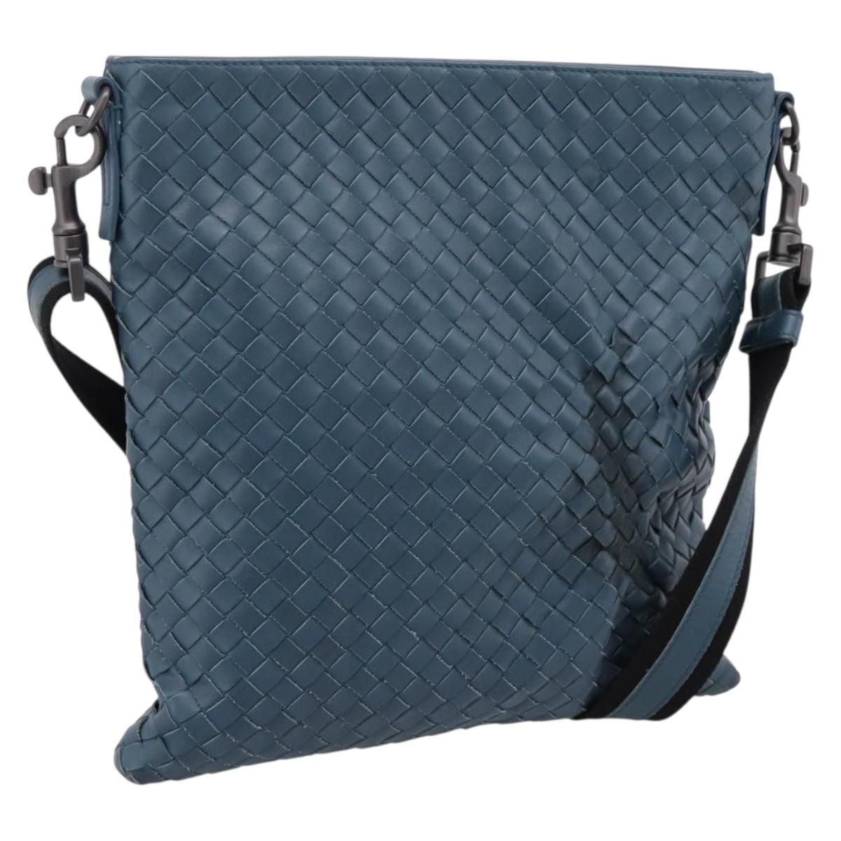 BOTTEGA VENETA INTRECCIATO Shoulder Bag Leather Blue Auth ep16114V