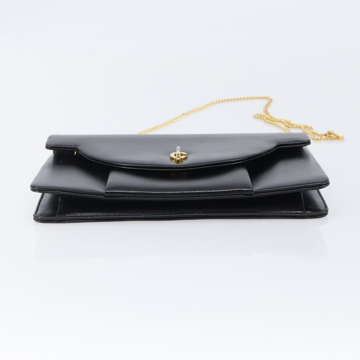 Christian Dior Chain Shoulder Bag Leather Black Gold Auth ep16115A