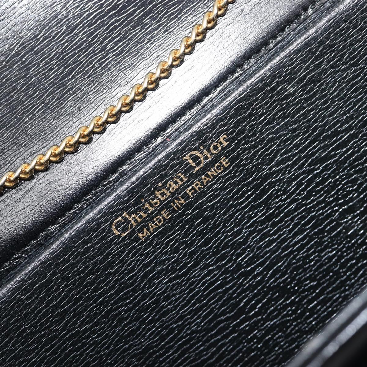 Christian Dior Chain Shoulder Bag Leather Black Gold Auth ep16115A