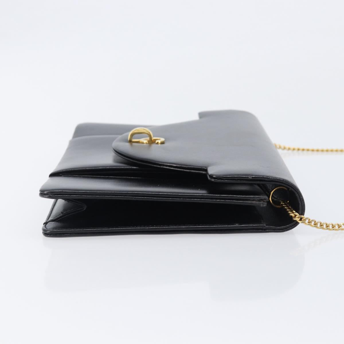 Christian Dior Chain Shoulder Bag Leather Black Gold Auth ep16115A