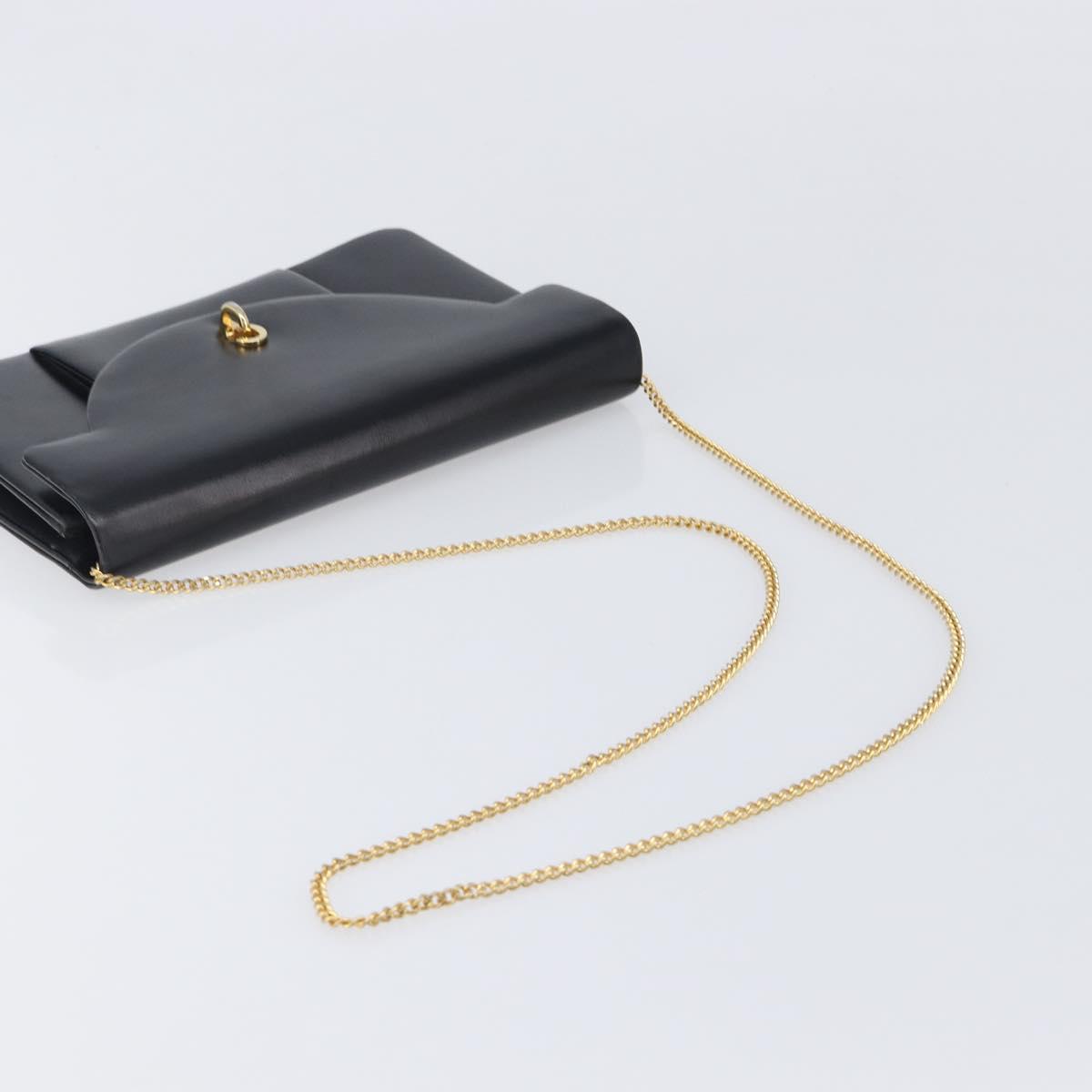 Christian Dior Chain Shoulder Bag Leather Black Gold Auth ep16115A