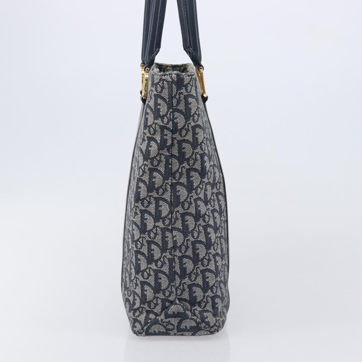Christian Dior Trotter Canvas Hand Bag Navy Gold Auth ep16121