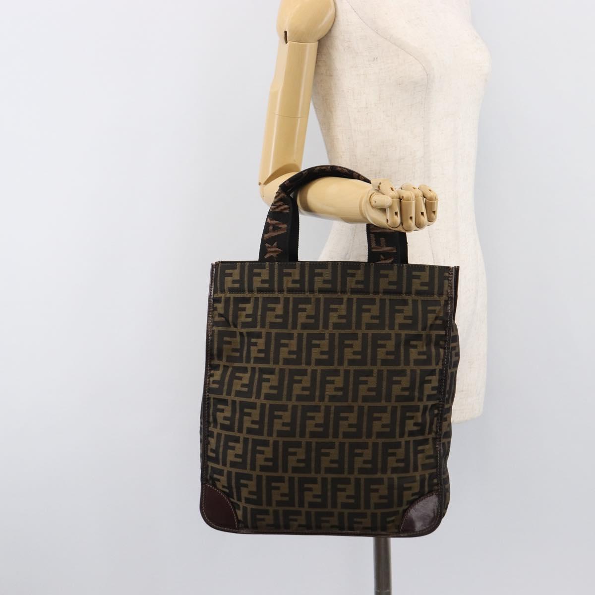 FENDI Zucca Canvas Hand Bag Black Brown Auth ep16123