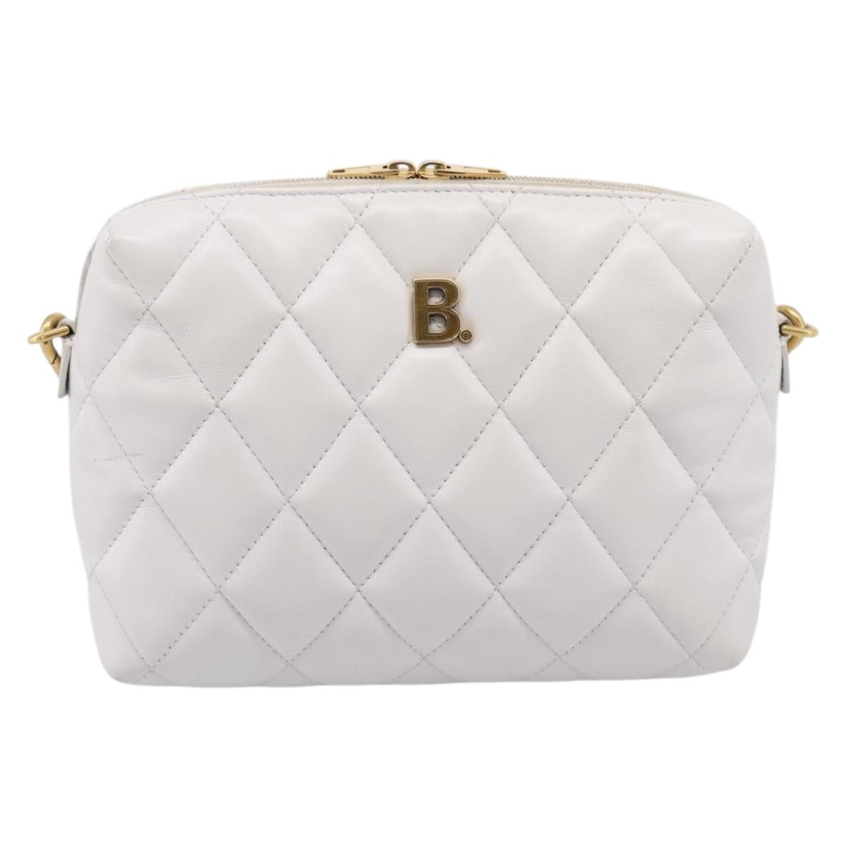 BALENCIAGA Camera Bag Shoulder Bag Leather White Gold 600325 Auth ep16124A