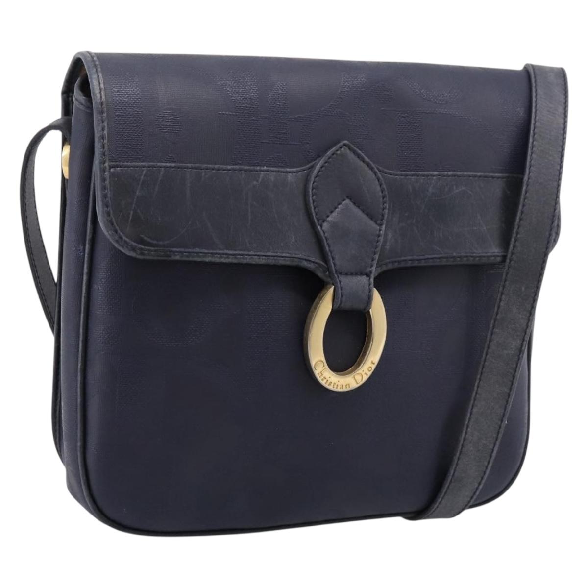 Christian Dior Trotter Canvas Shoulder Bag PVC Navy Gold Auth ep16126