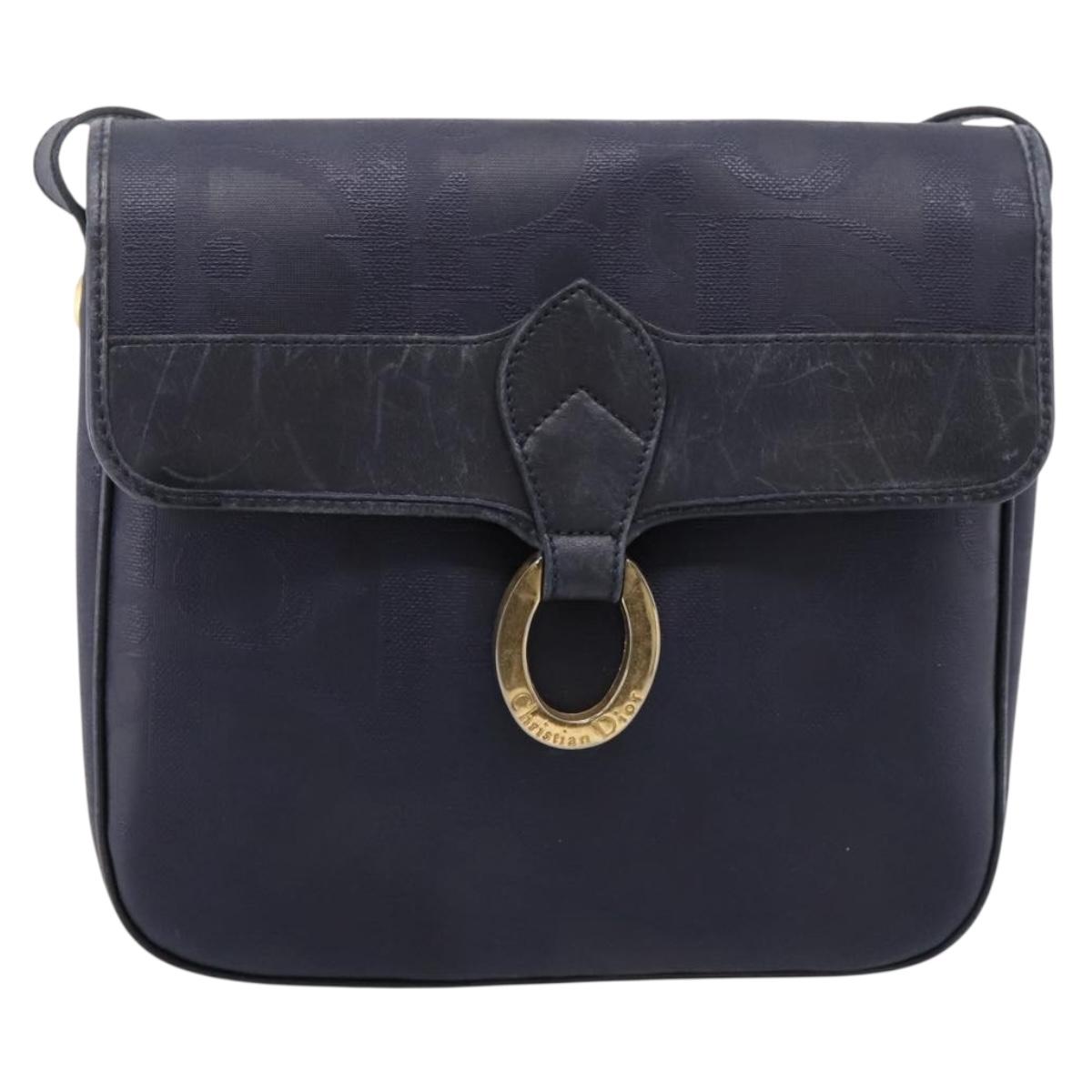 Christian Dior Trotter Canvas Shoulder Bag PVC Navy Gold Auth ep16126